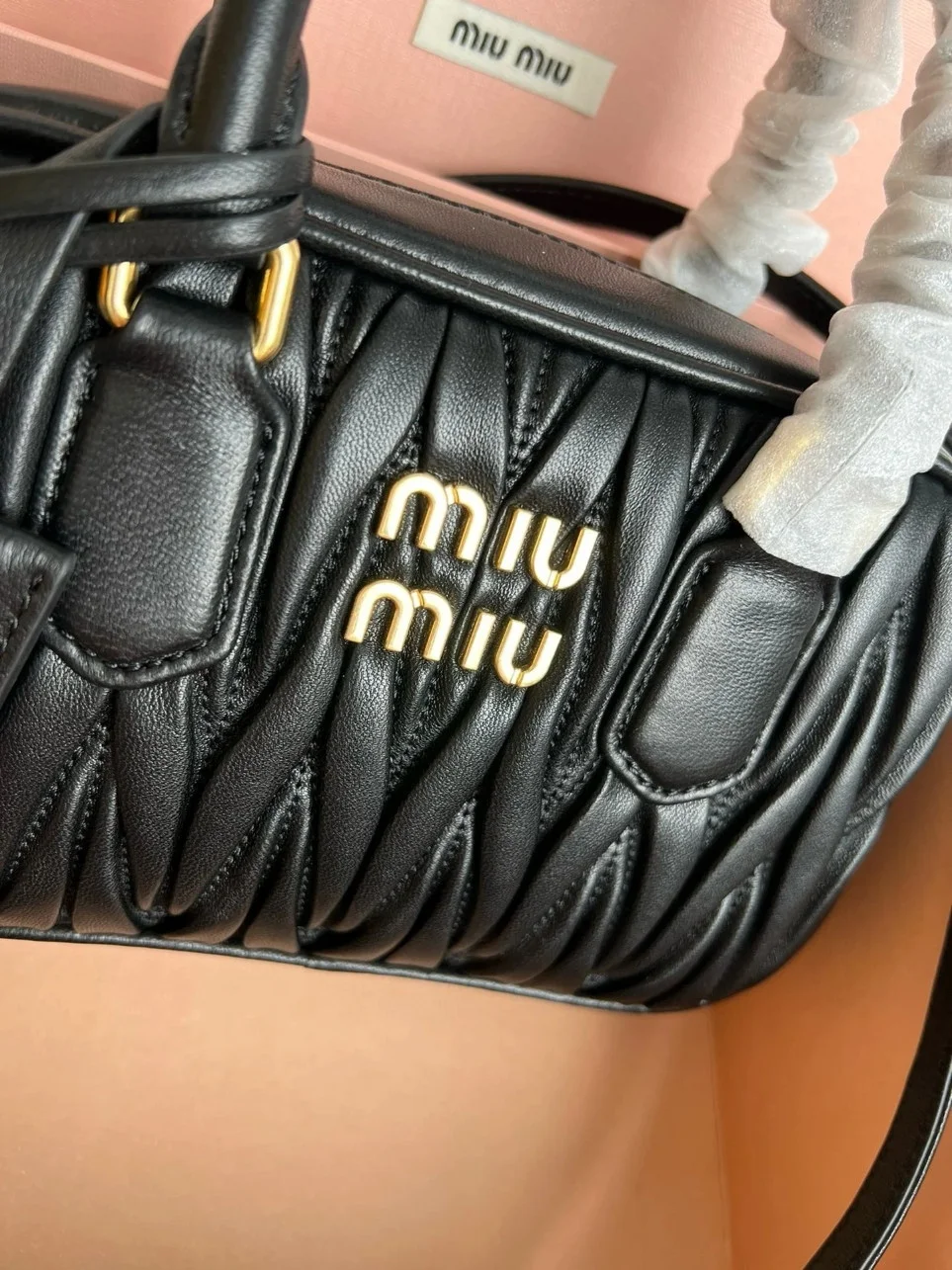 Miu Miu Arcadie Small Bag in Black Matelasse Leather product view 5
