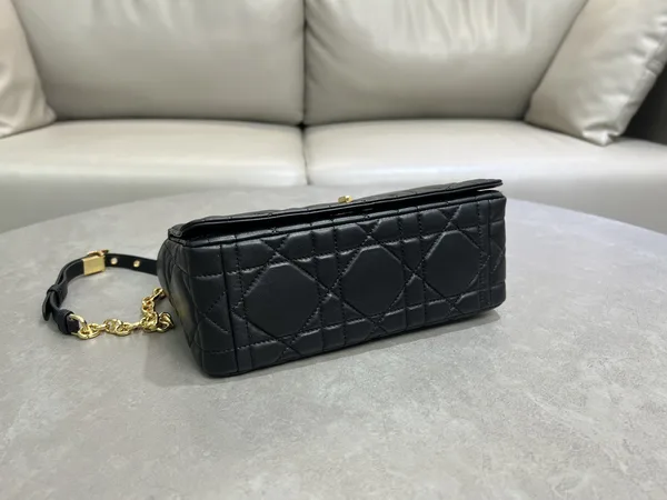 Medium Soft Dior Caro Bag — Black with Gold-Tone Hardware product view 2