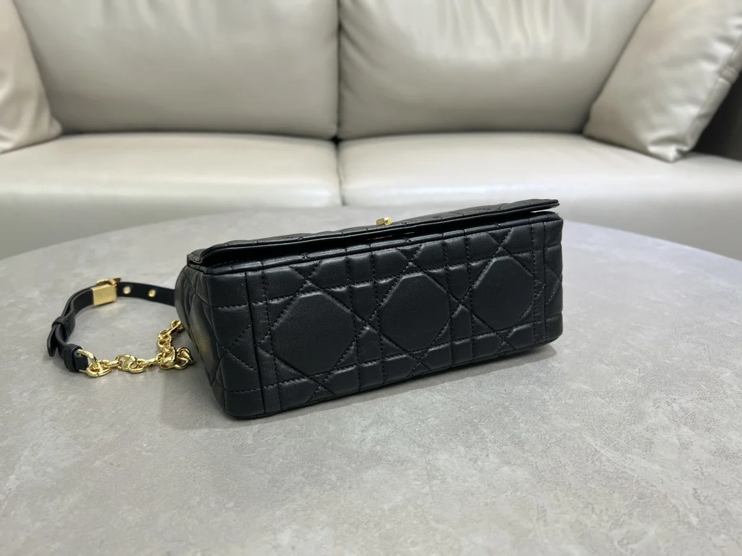 Medium Soft Dior Caro Bag — Black with Gold-Tone Hardware product view 2