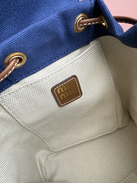 Miu Miu Small Backpack in Blue Canvas and Calfskin product view 7