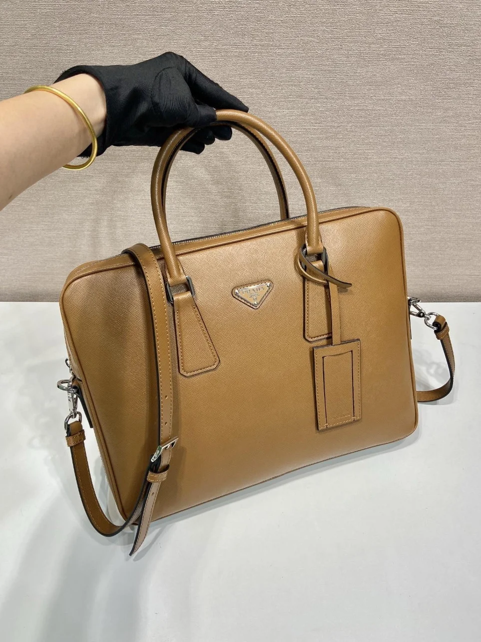 Prada Briefcase in Brown Saffiano Leather product view 3