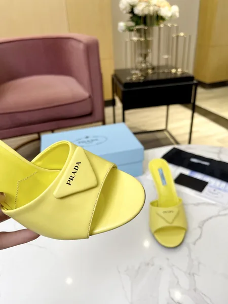 Prada Heeled Sandals 75mm in Yellow Brushed Leather product view 4