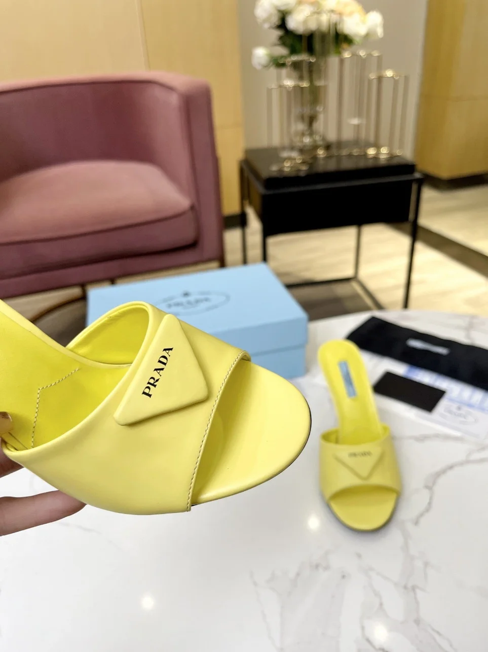 Prada Heeled Sandals 75mm in Yellow Brushed Leather product view 4