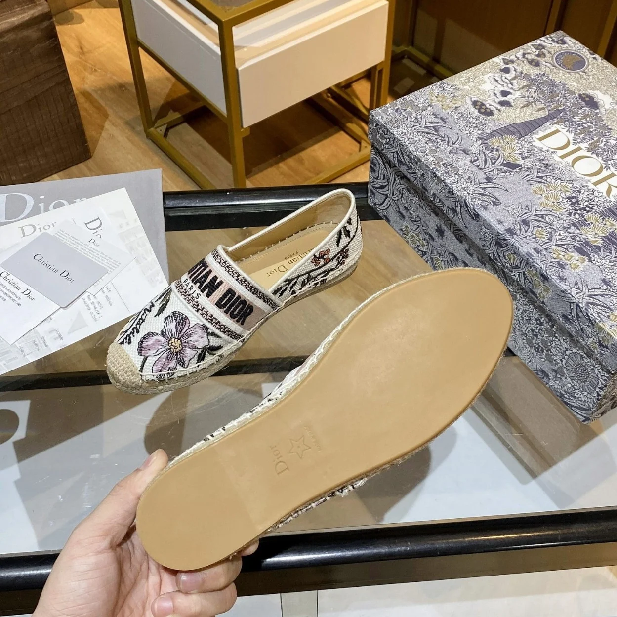 Dior Granville Espadrilles In Rosa Mutabilis Embroidered Cotton product view 4