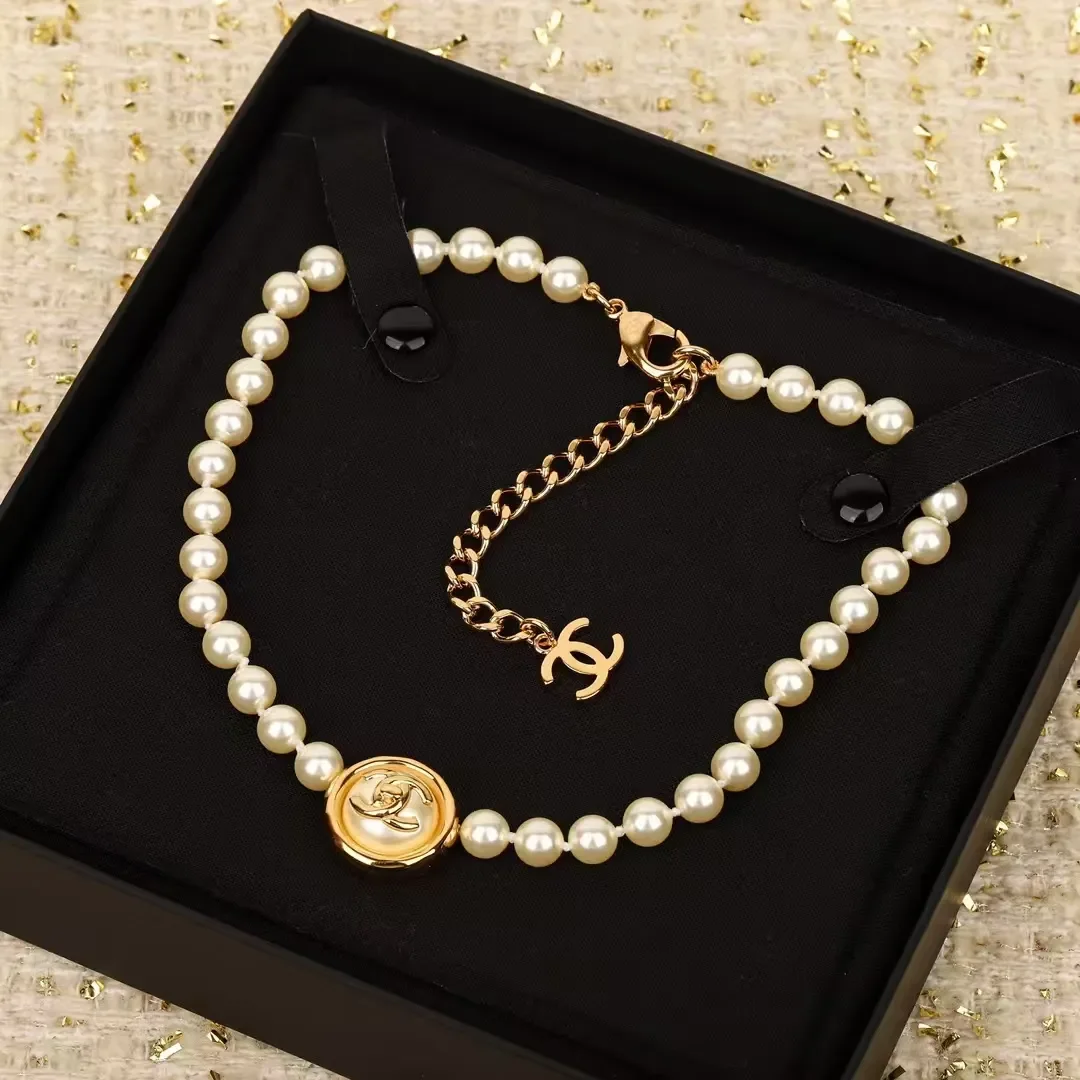 Chanel Pearl-Effect Medallion Choker Necklace Gold-Tone product view 1