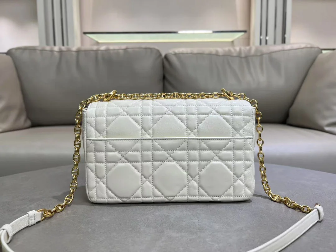 Medium Soft Dior Caro Bag — White with Gold-Tone Hardware product view 7