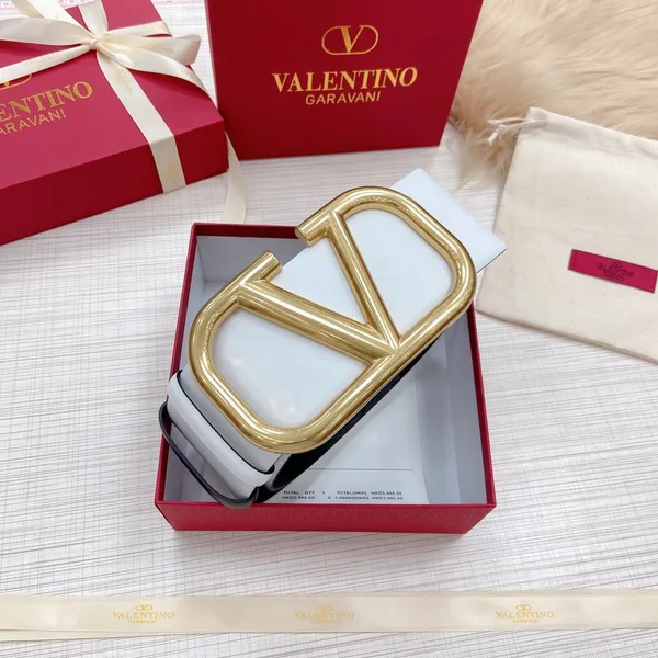 Valentino VLogo Reversible Belt 70mm in White and Black Calfskin product view 4