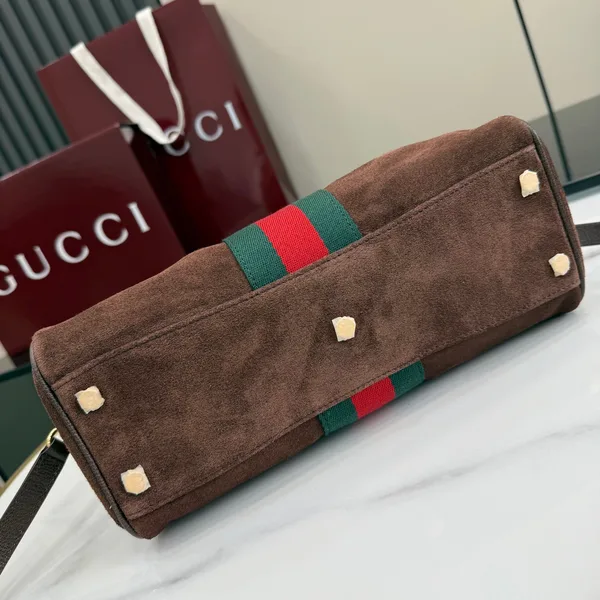 Gucci Borsetto Medium Boston Bag — Brown Suede product view 4