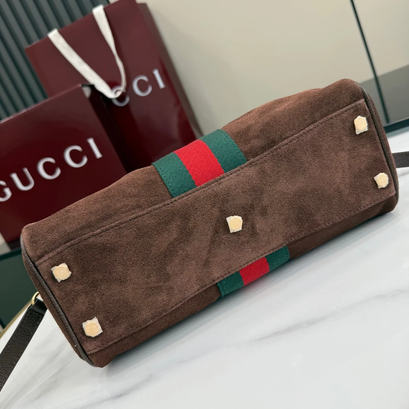 Gucci Borsetto Medium Boston Bag — Brown Suede product view 4