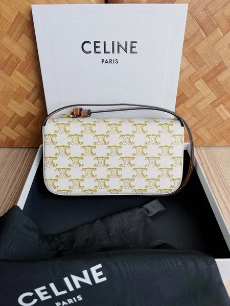 Celine Claude Shoulder Bag in White Triomphe Canvas product view 10