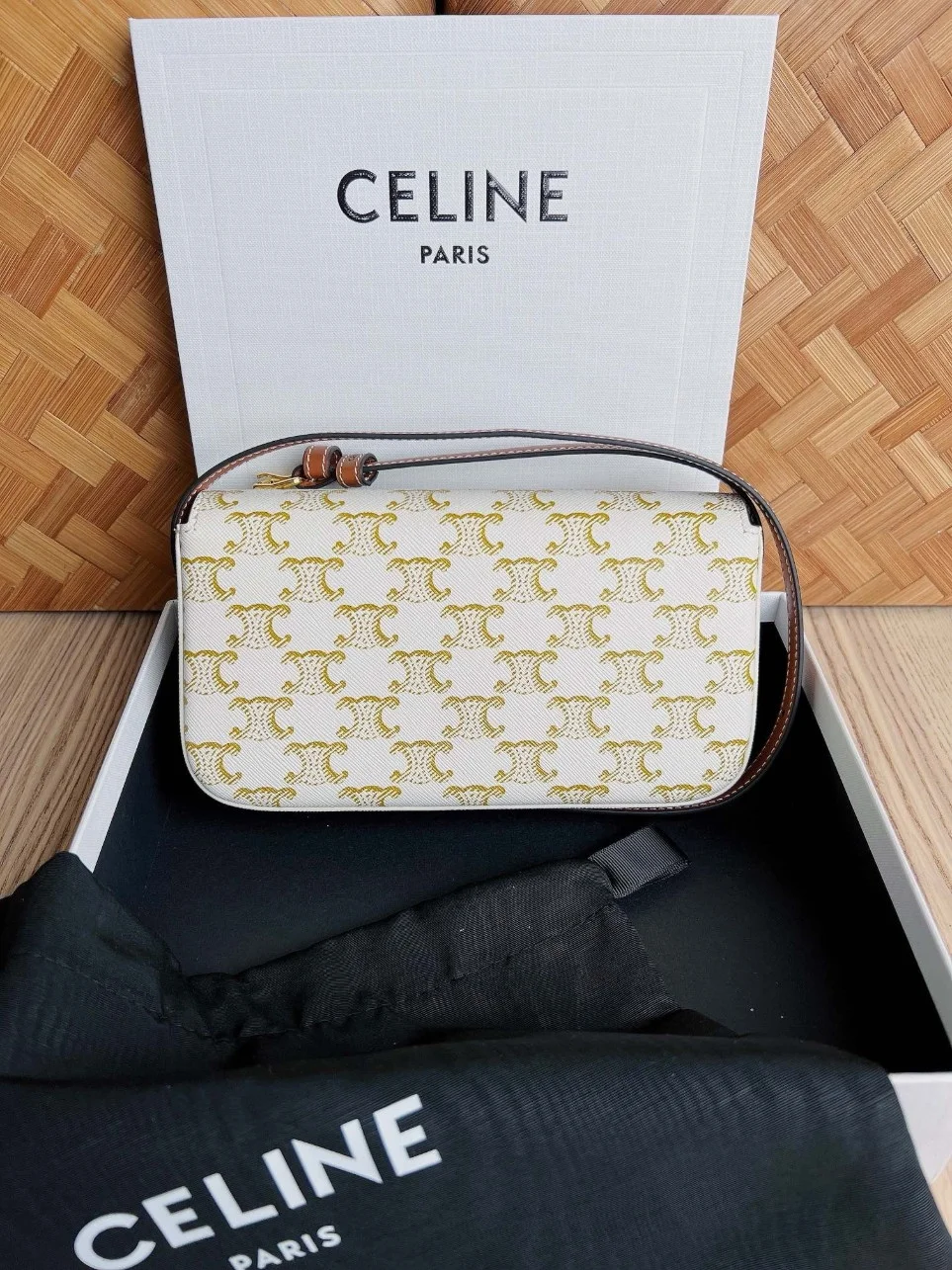 Celine Claude Shoulder Bag in White Triomphe Canvas product view 10