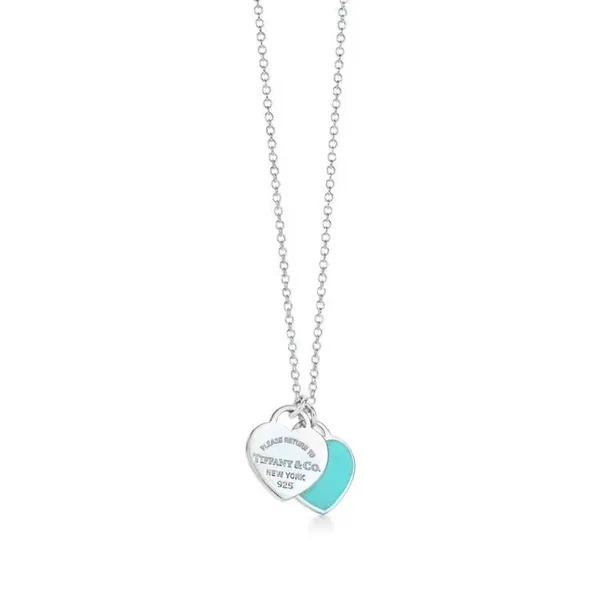 Tiffany & Co. Double Heart Tag Necklace Silver-Tone with Blue Inlay product view 3