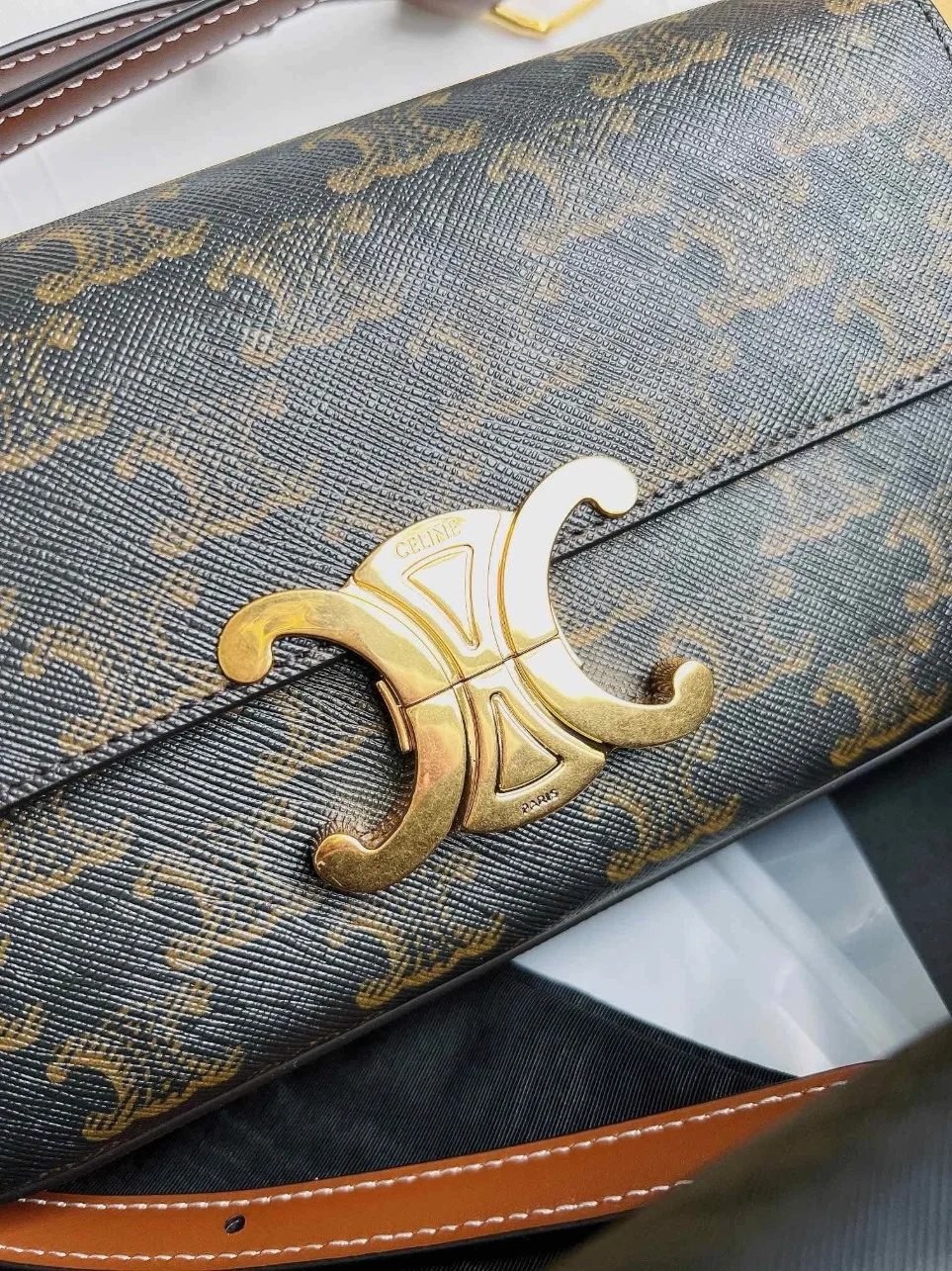 Celine Claude Shoulder Bag in Black Triomphe Canvas product view 4