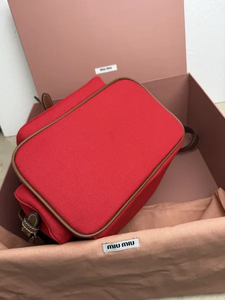 Miu Miu Large Backpack in Red Canvas and Calfskin product view 7