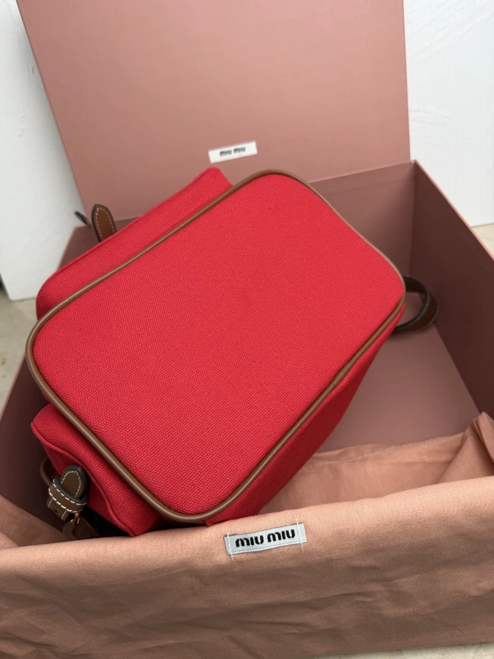 Miu Miu Large Backpack in Red Canvas and Calfskin product view 7
