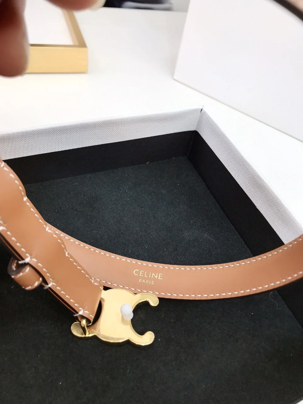 Celine Small Triomphe Belt 18MM in Brown Calfskin product view 8