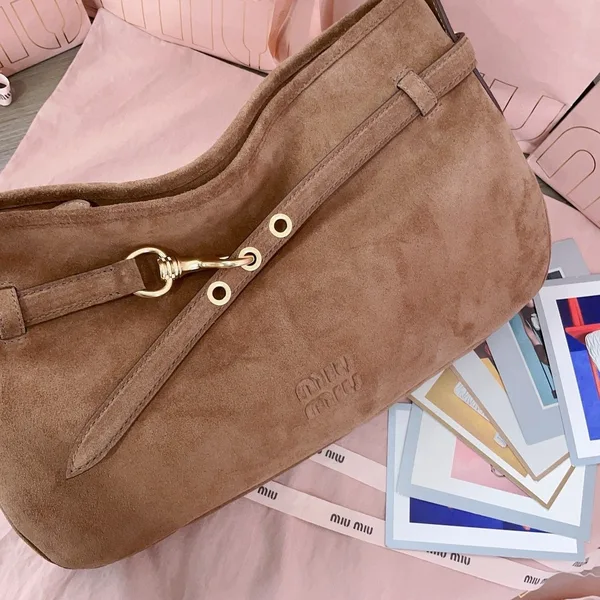 Miu Miu Aventure Medium Shoulder Bag in Brown Suede Leather product view 9