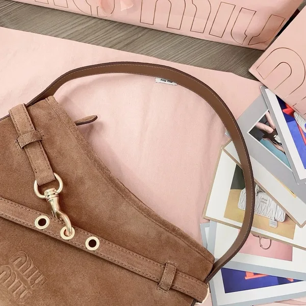 Miu Miu Aventure Small Shoulder Bag in Brown Suede Leather product view 6