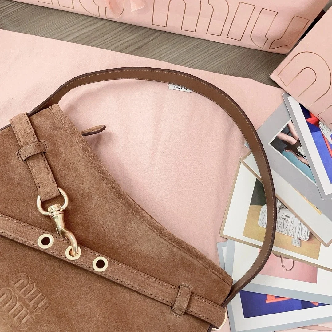 Miu Miu Aventure Small Shoulder Bag in Brown Suede Leather product view 6