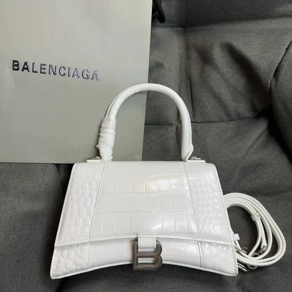 Balenciaga Hourglass Small Bag in White Croc-Embossed Calfskin product view 2