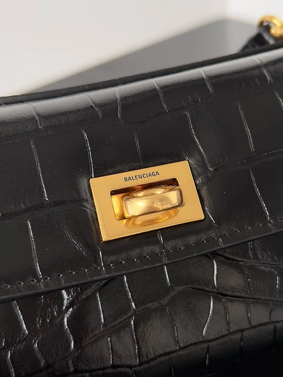 Balenciaga Rodeo Mini Bag in Black Croc-Embossed Calfskin product view 7