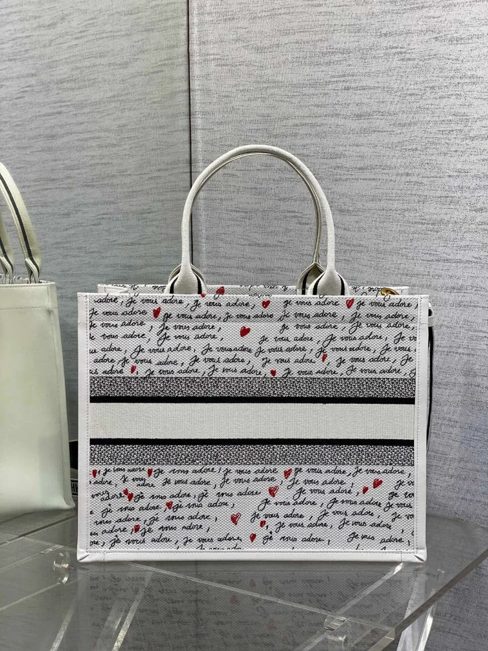 Dior Dioramour Medium Book Tote Bag with Strap in Je Vous Adore Embroidery and White Calfskin product view 4