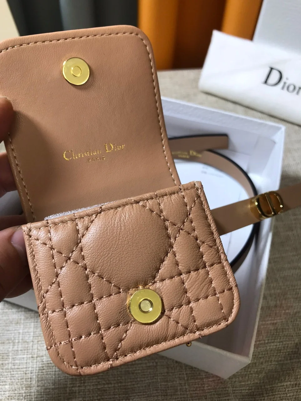 Dior Caro 15MM Belt with Removable Pouch in Beige Calfskin product view 4