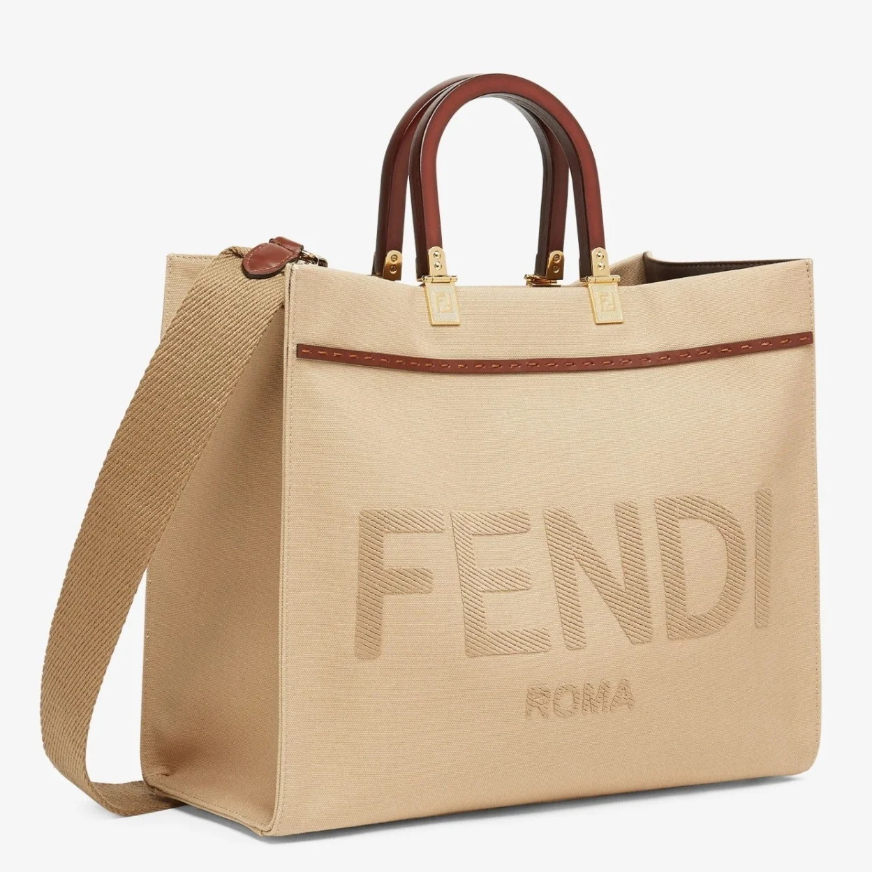 Fendi Sunshine Medium Tote Bag In Beige Canvas product view 1