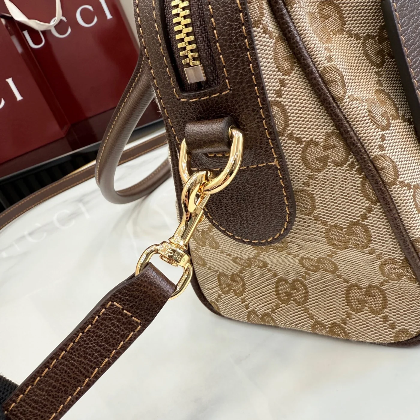 Gucci Borsetto Medium Boston Bag — Beige Jacquard product view 12