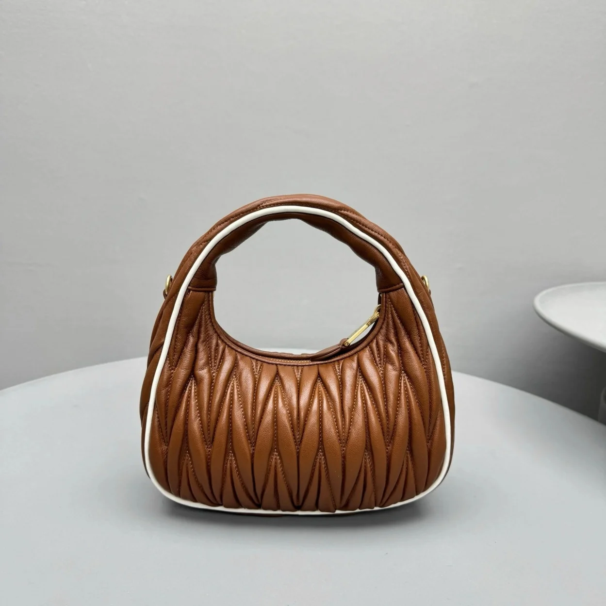Miu Miu Wander Hobo Bag in Cognac Matelasse Nappa Leather product view 7