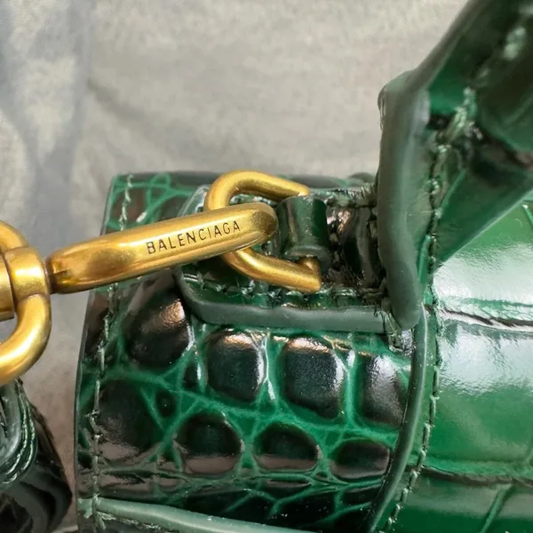 Balenciaga Hourglass XS Bag in Green Croc-Embossed Calfskin product view 4