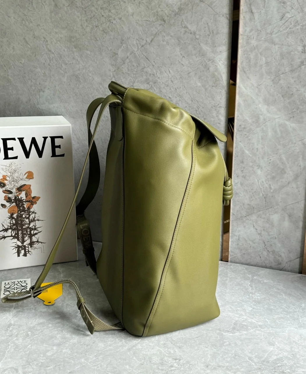 Loewe Flamenco Backpack in Olive Supple Calfskin product view 2