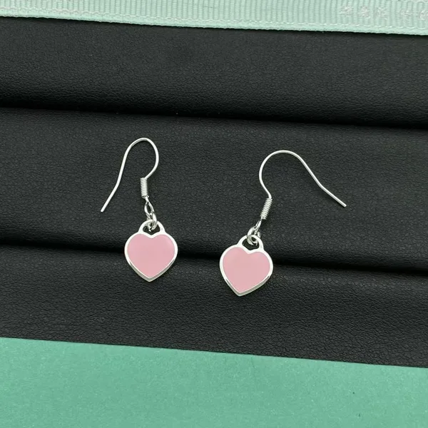 Tiffany & Co. Hook Heart Tag Earrings Silver-Tone with Pink Inlay product photo