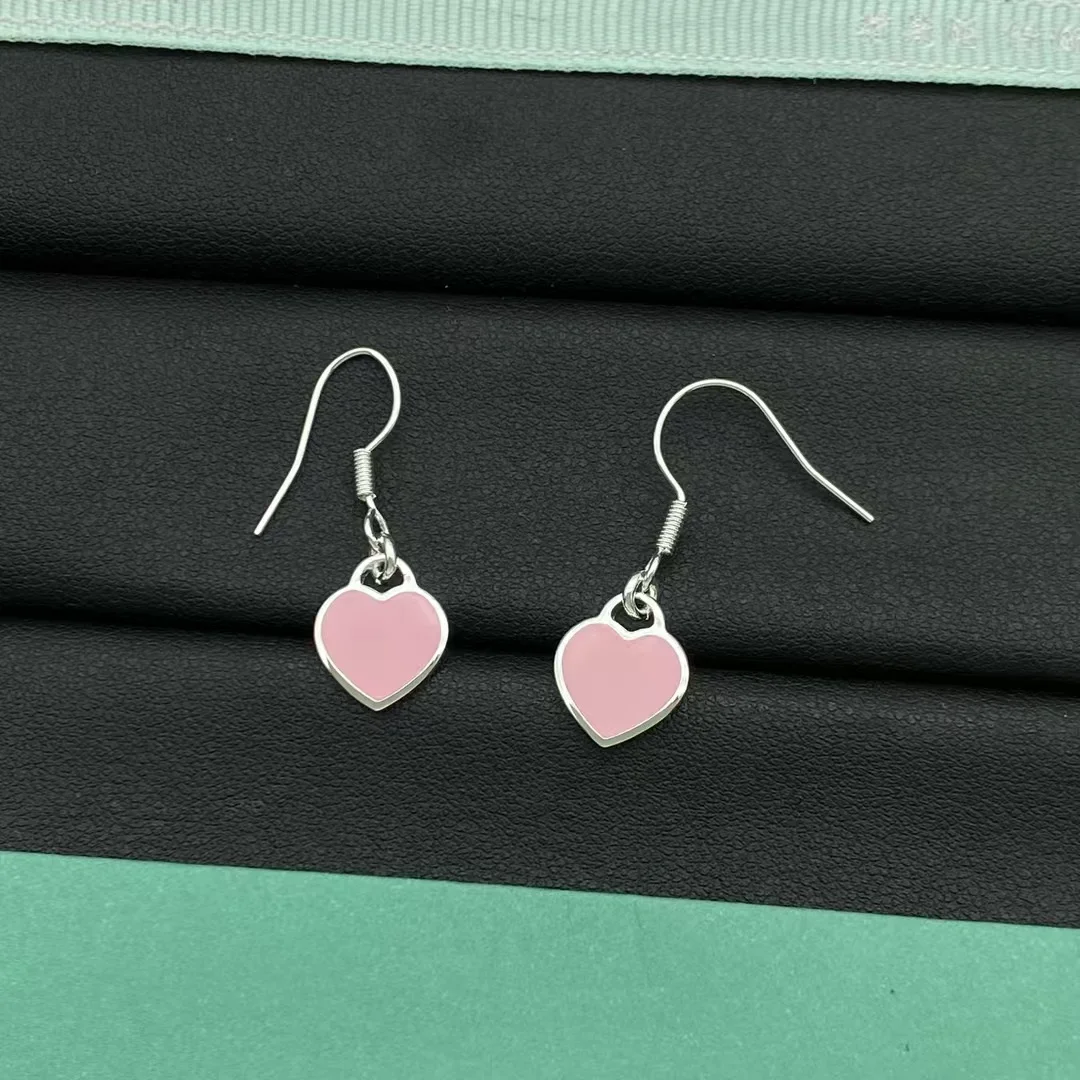 Tiffany & Co. Hook Heart Tag Earrings Silver-Tone with Pink Inlay product view 1