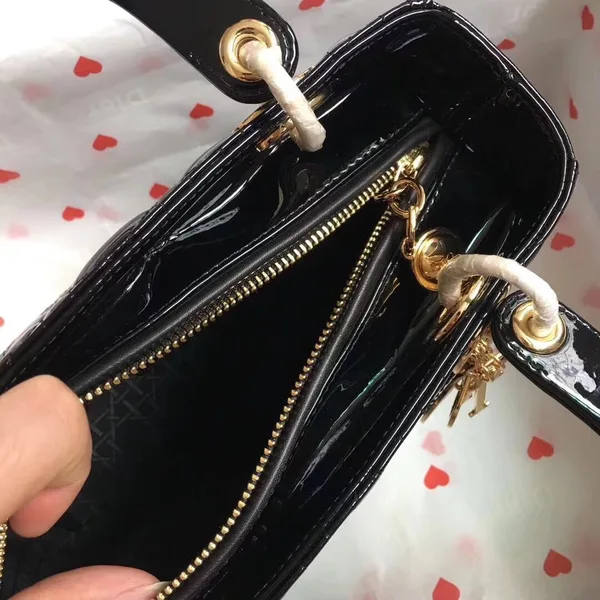 Dior Lady Dior Medium Bag In Black Patent Leather product view 6