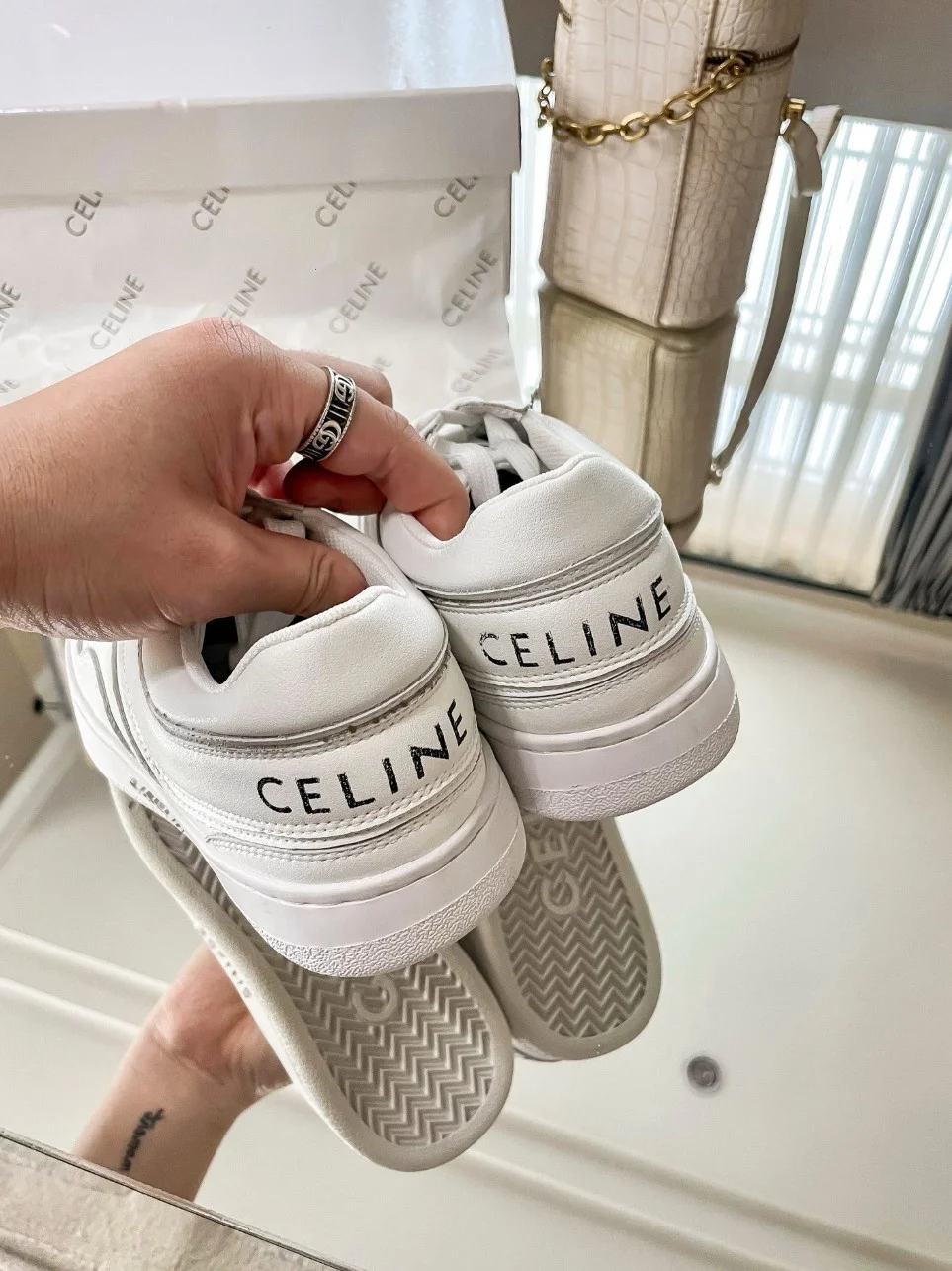 Celine Women’s Trainer Low-top Sneakers in White Leather product view 8