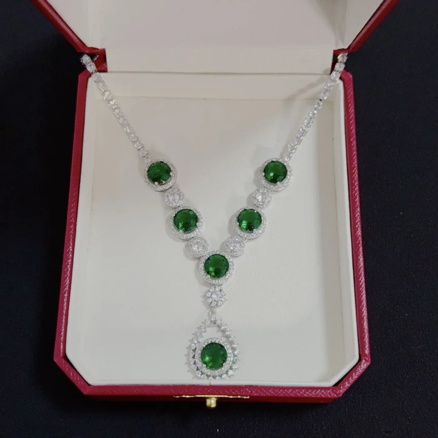 Cartier Green Multi-Stone Silver-Tone Pendant Necklace product view 3