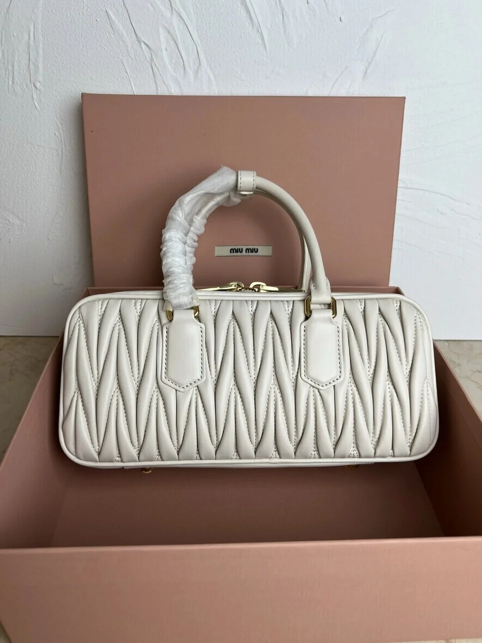 Miu Miu Arcadie Large Bag in White Matelasse Leather product view 10
