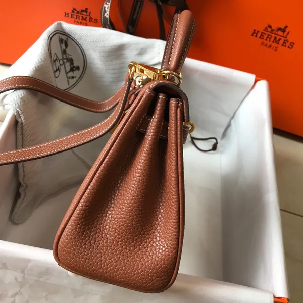 Hermes Kelly 20cm Bag In Gold Clemence Leather GHW product view 6