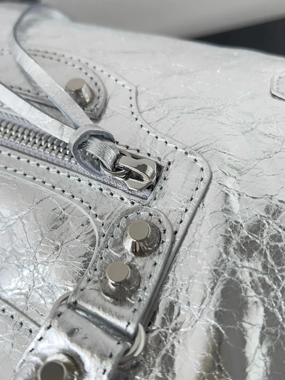 Balenciaga Le City Small Bag in Silver Metallic Lambskin product view 9