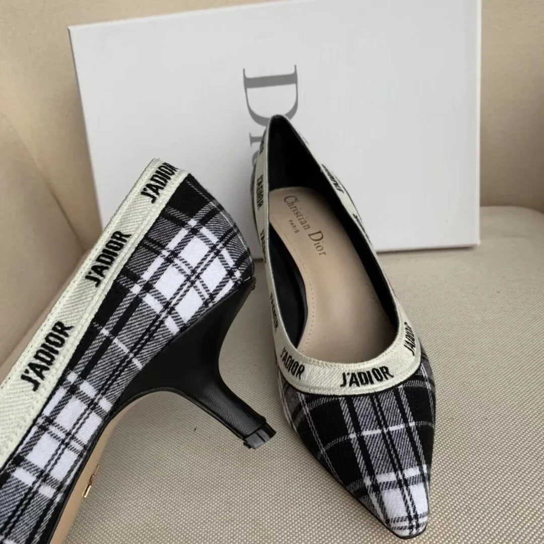 Dior J’Adior Pumps 65mm In Black and White Tartan Fabric product view 2