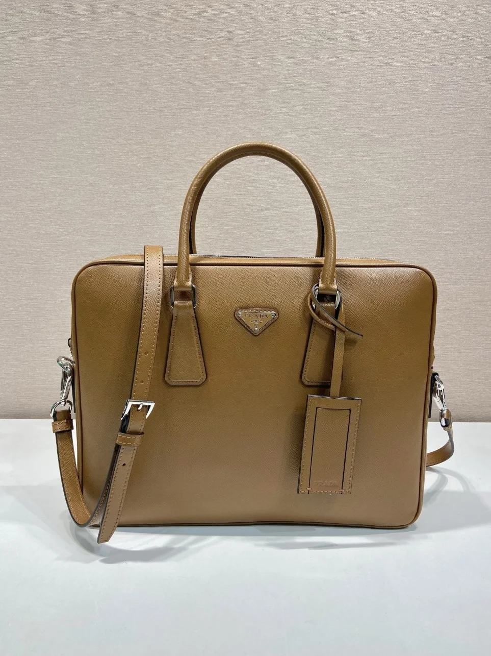 Prada Briefcase in Brown Saffiano Leather product view 10