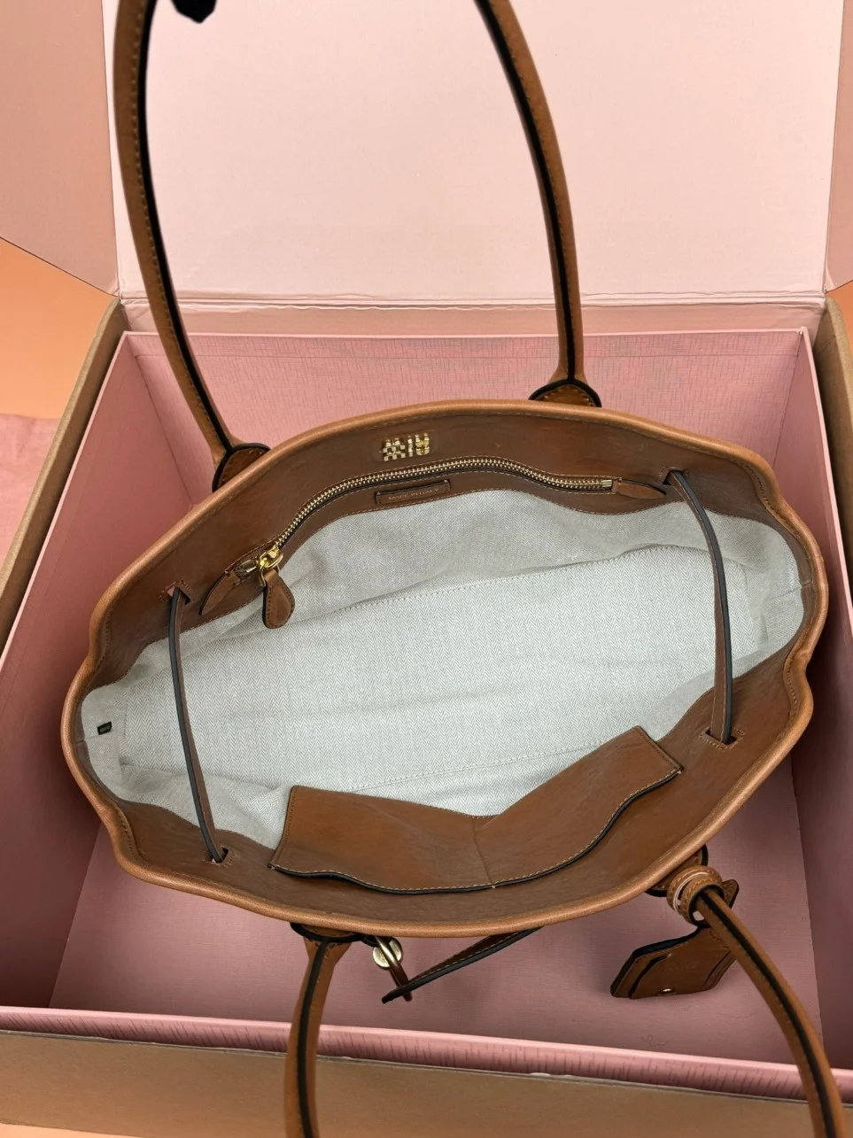 Miu Miu Aventure Large Tote Bag in Oak Nappa Leather product view 10