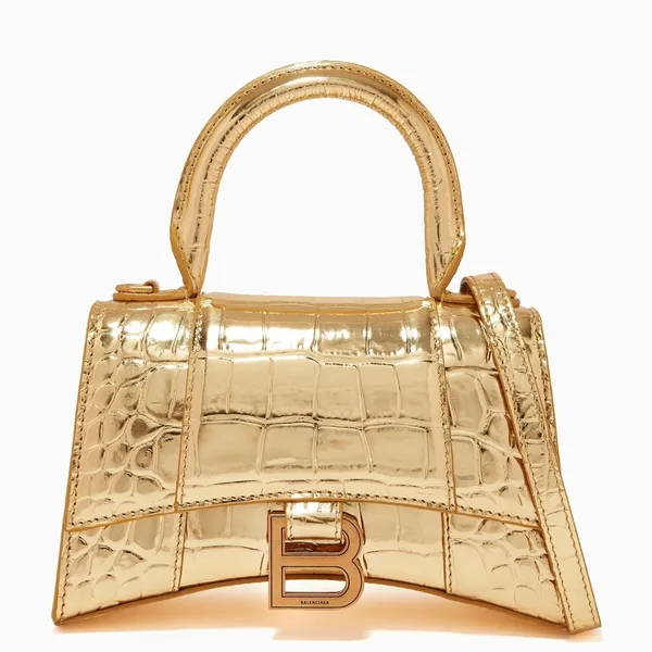 Balenciaga Hourglass XS Bag in Gold Croc-Embossed Calfskin product photo