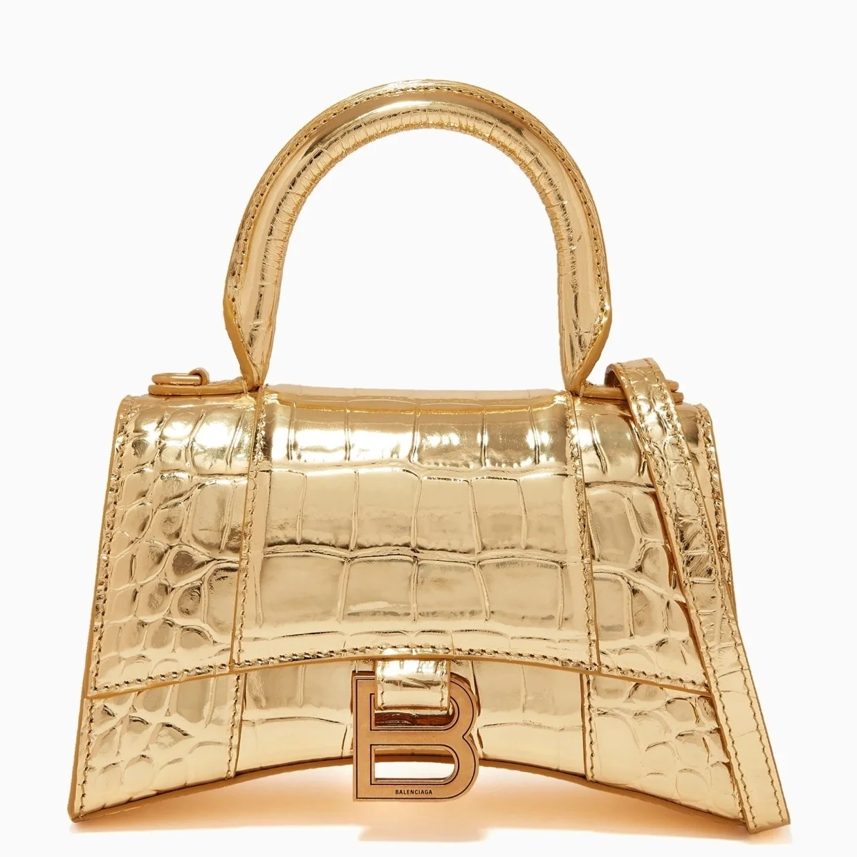 Balenciaga Hourglass XS Bag in Gold Croc-Embossed Calfskin product view 1