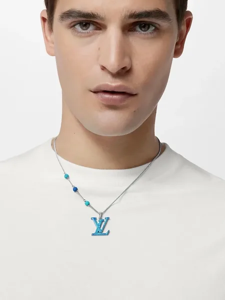 Louis Vuitton Dotted LV Monogram Bead Necklace Silver-Tone with Blue Beads product view 8
