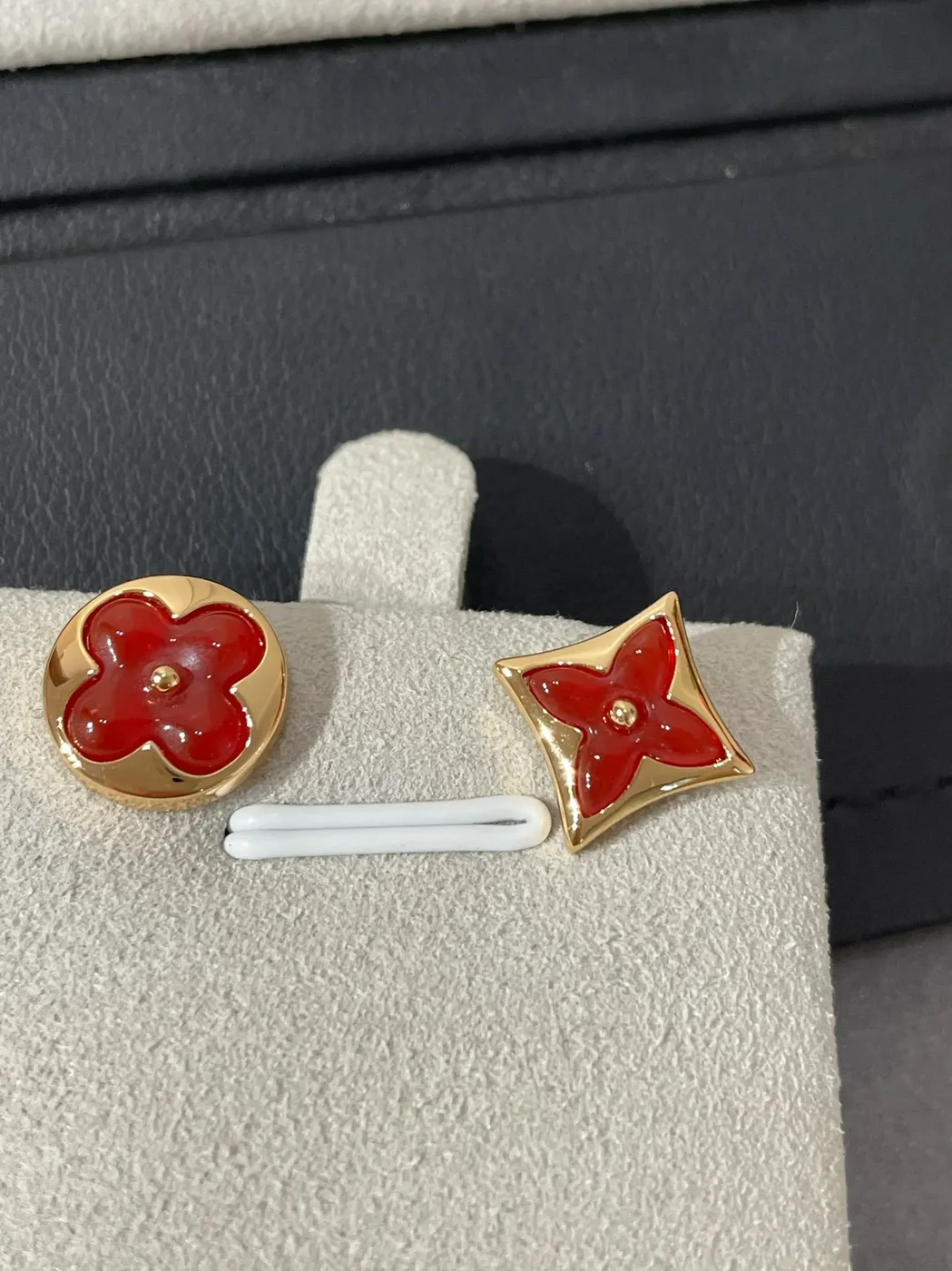 Louis Vuitton Asymmetric Sun and Star Stud Earrings Red Inlay and Gold-Tone product view 1