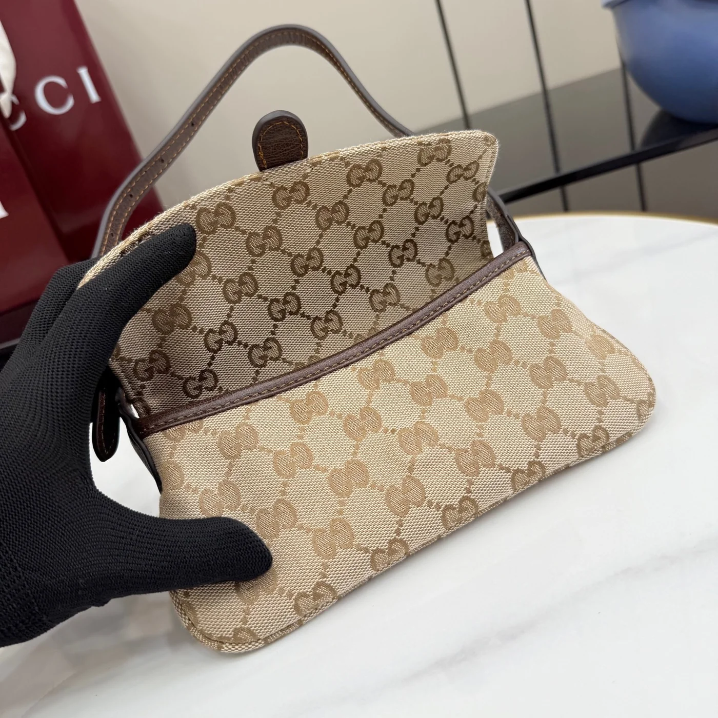Gucci Jackie Small Shoulder Bag — Beige Jacquard product view 7