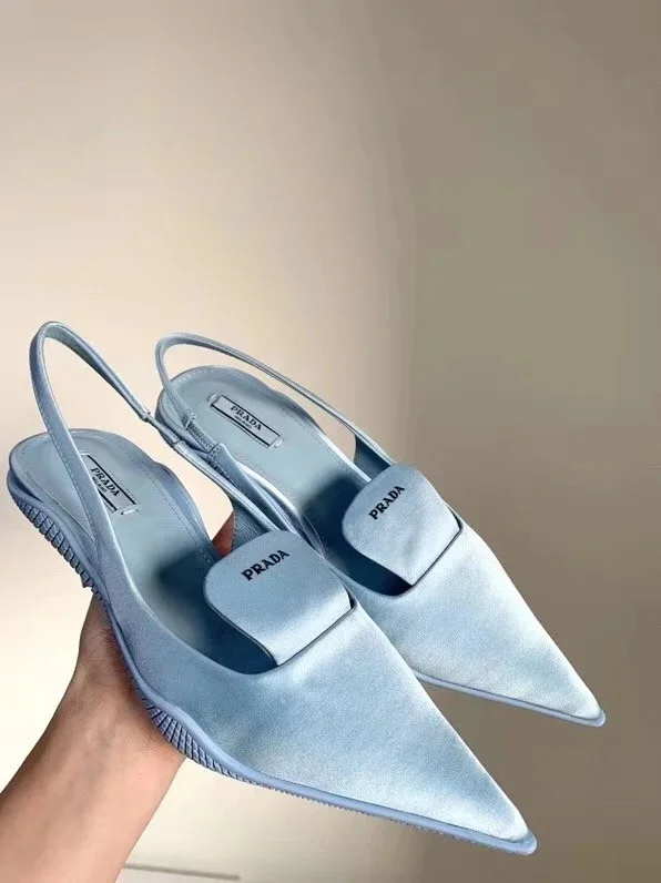 Prada Gabardine Slingback Pumps In Light Blue Nylon product view 5