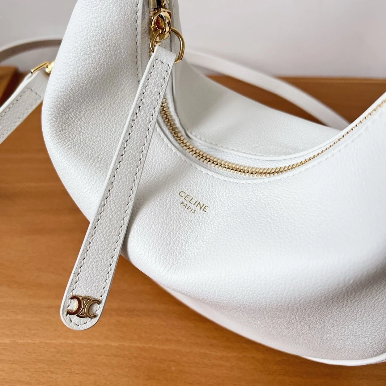 Celine Lulu Teen Hobo Bag in White Grained Calfskin product view 9